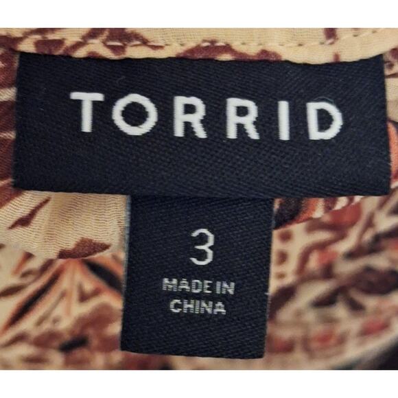 Torrid 3 Women 3x Gold Red Floral Print Crinkle Chiffon Raglan Tie Front Blouse - Picture 4 of 6